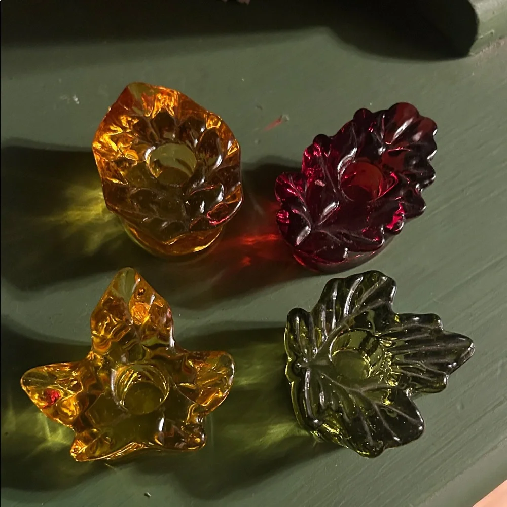 Williams Sonoma Leaf-Shaped Glass Candle Holders Set - Multicolor